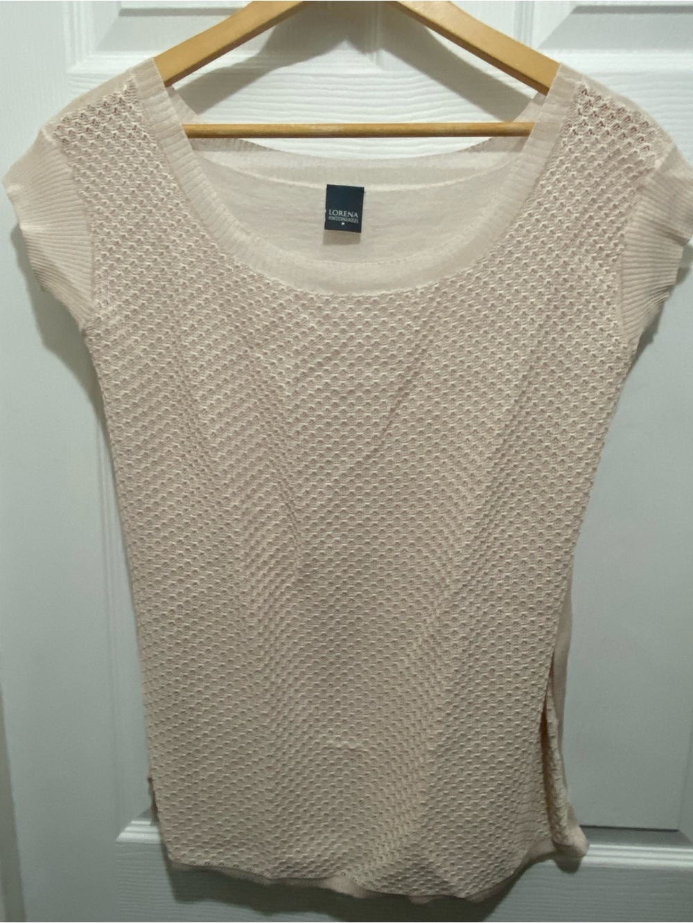 Lorena Antoniazzi Luxury Designer Cream Knit Cap Sleeve Top